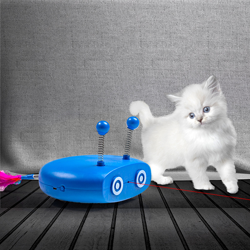 Randomly Roaming Laser Pointer Cat Chase Electronic Toy With Feather Auto Shut Off Interactive Cat Toy