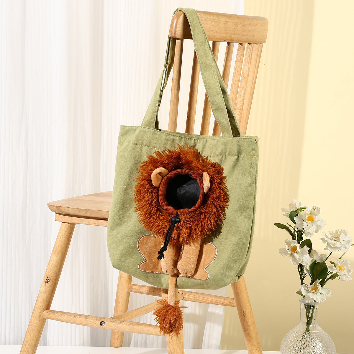 Small pet canvas outdoor products cute lion-shaped shoulder cat dog carry bag for cats