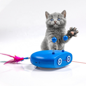 Randomly Roaming Laser Pointer Cat Chase Electronic Toy With Feather Auto Shut Off Interactive Cat Toy