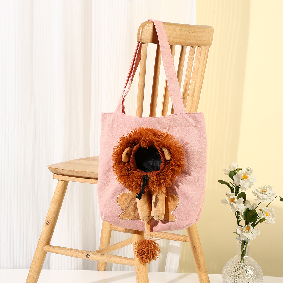 Small pet canvas outdoor products cute lion-shaped shoulder cat dog carry bag for cats