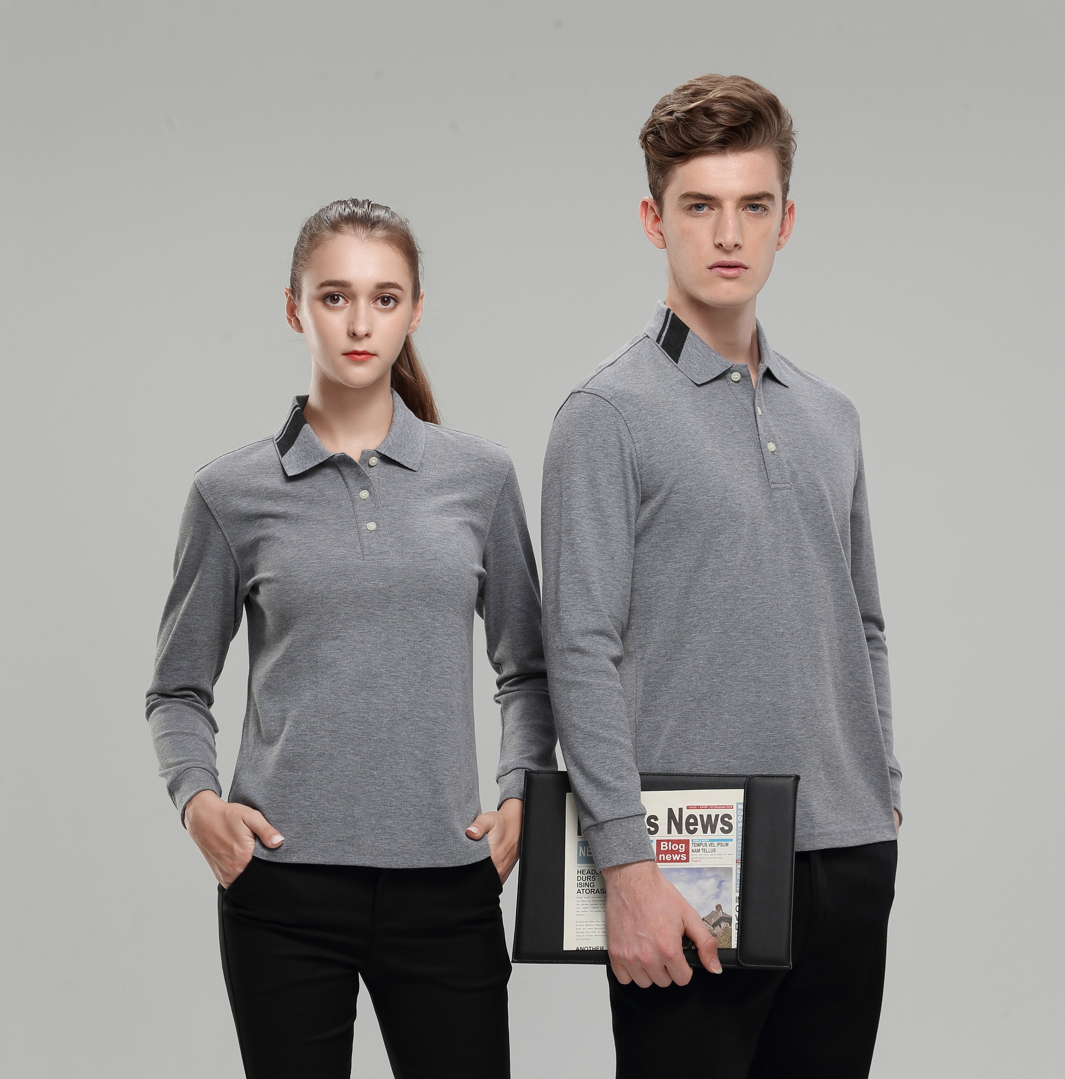 Wholesale work uniform stand collar blank polo sports golf polo t shirt custom logo print mens women long sleeve polo shirts