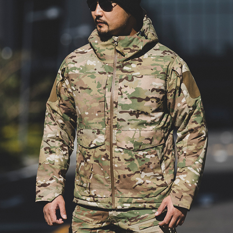 Men Tactical Winter Jacket Hooded Windbreaker Reflective Cotton Coat Waterproof Camouflage M65 Field Jackets