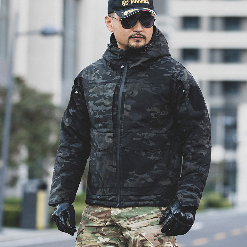 Men Tactical Winter Jacket Hooded Windbreaker Reflective Cotton Coat Waterproof Camouflage M65 Field Jackets