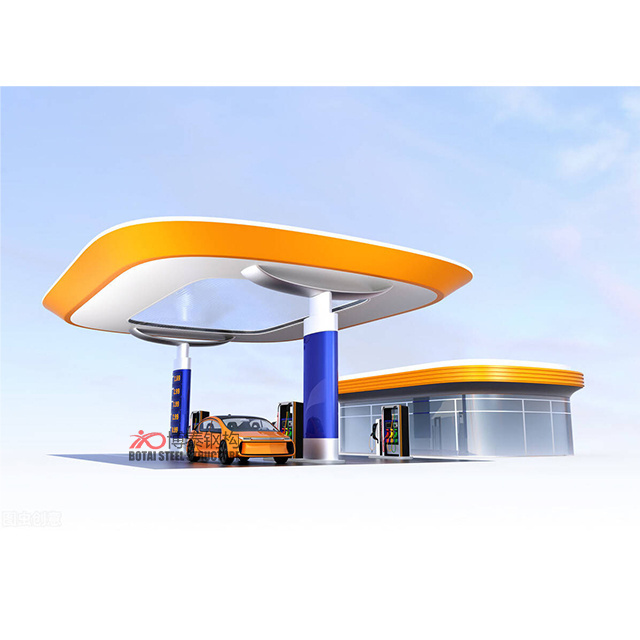 Low cost high strength light weight steel structure of petrol station design