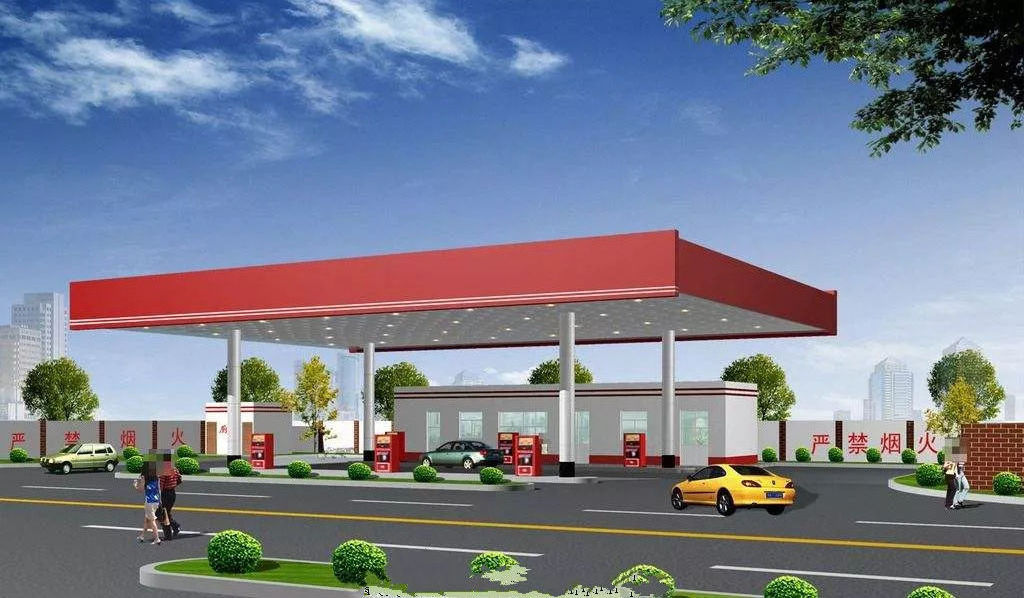 Low cost high strength light weight steel structure of petrol station design