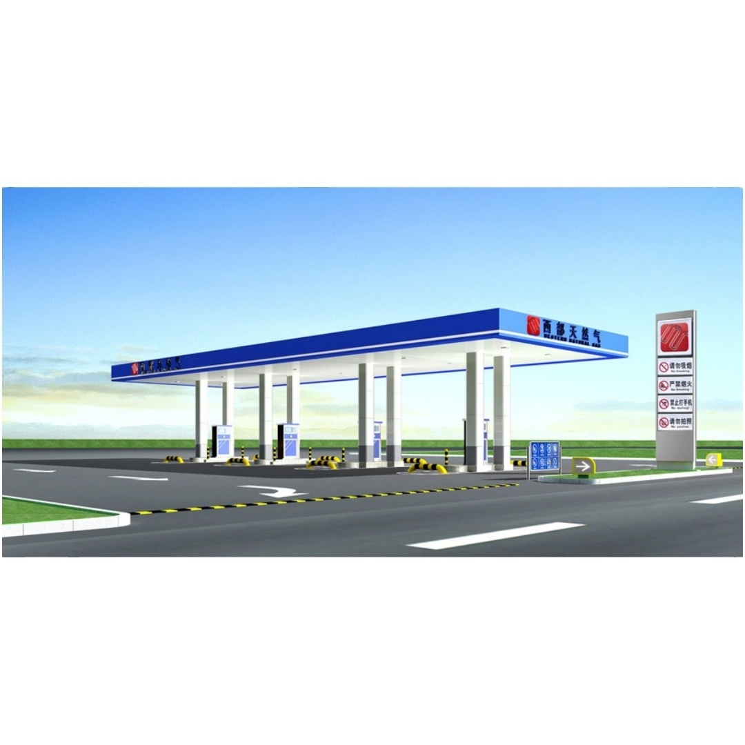 Professional Steel Structural Build Prefab Space Frame Filling Canopy Roof Construction fuel pump gas station for sale