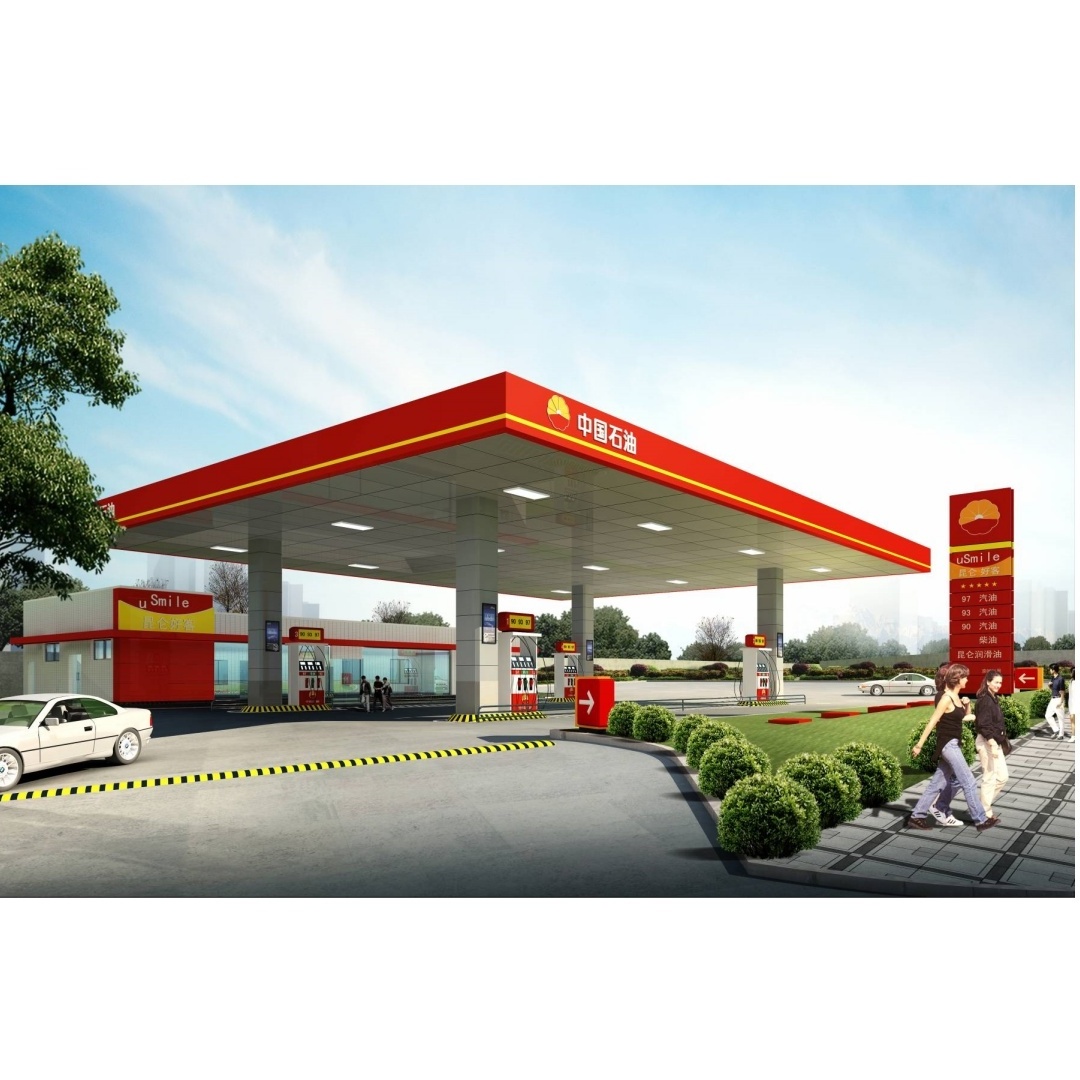 Professional Steel Structural Build Prefab Space Frame Filling Canopy Roof Construction fuel pump gas station for sale