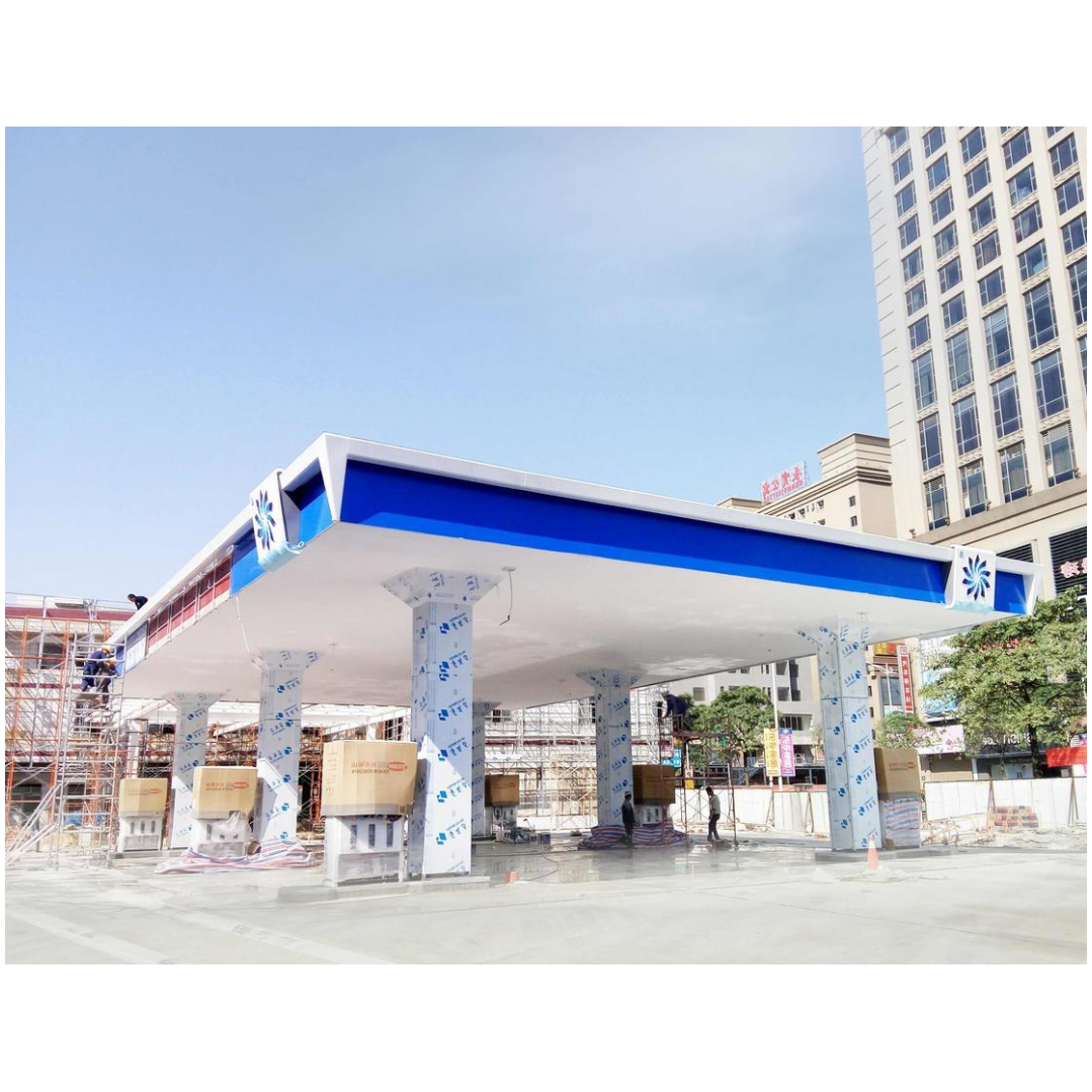 Professional Steel Structural Build Prefab Space Frame Filling Canopy Roof Construction fuel pump gas station for sale