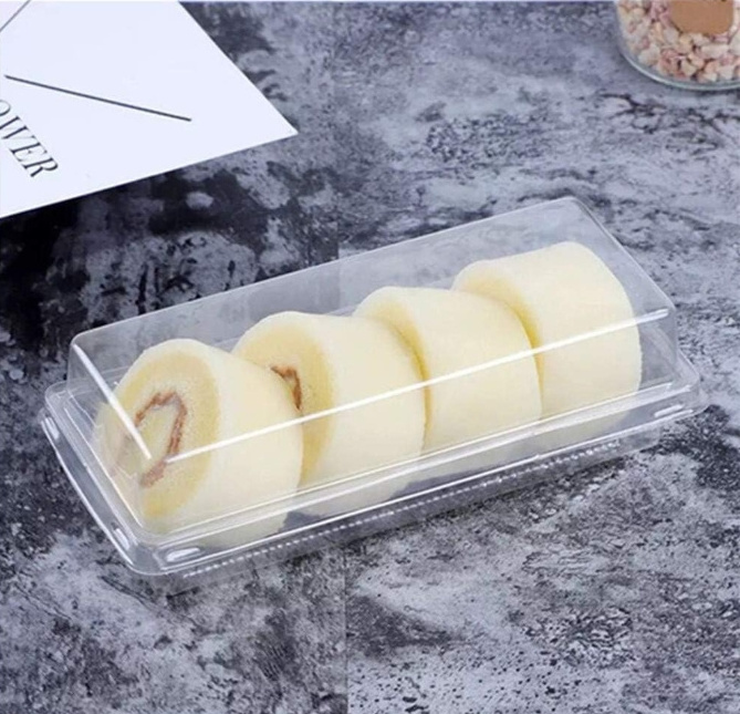 Reusable Transparent Long Plastic Cake Box, Transparent flan Container, Cake Mung Bean Pastry Box Swiss roll White Packaging