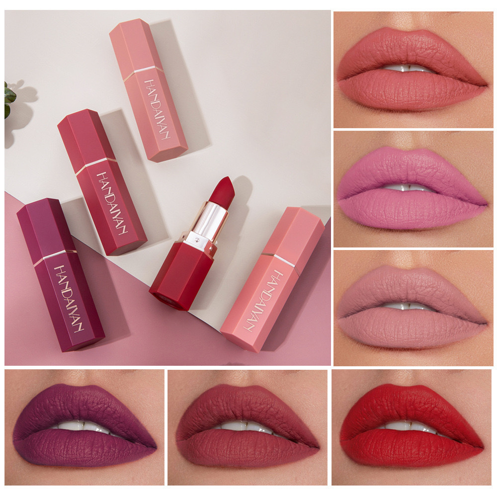 HANDAIYAN 6 Colors Velvet Matte Lipstick Waterproof Pigment Lipstick Long Lasting Lipstick Stick Makeup