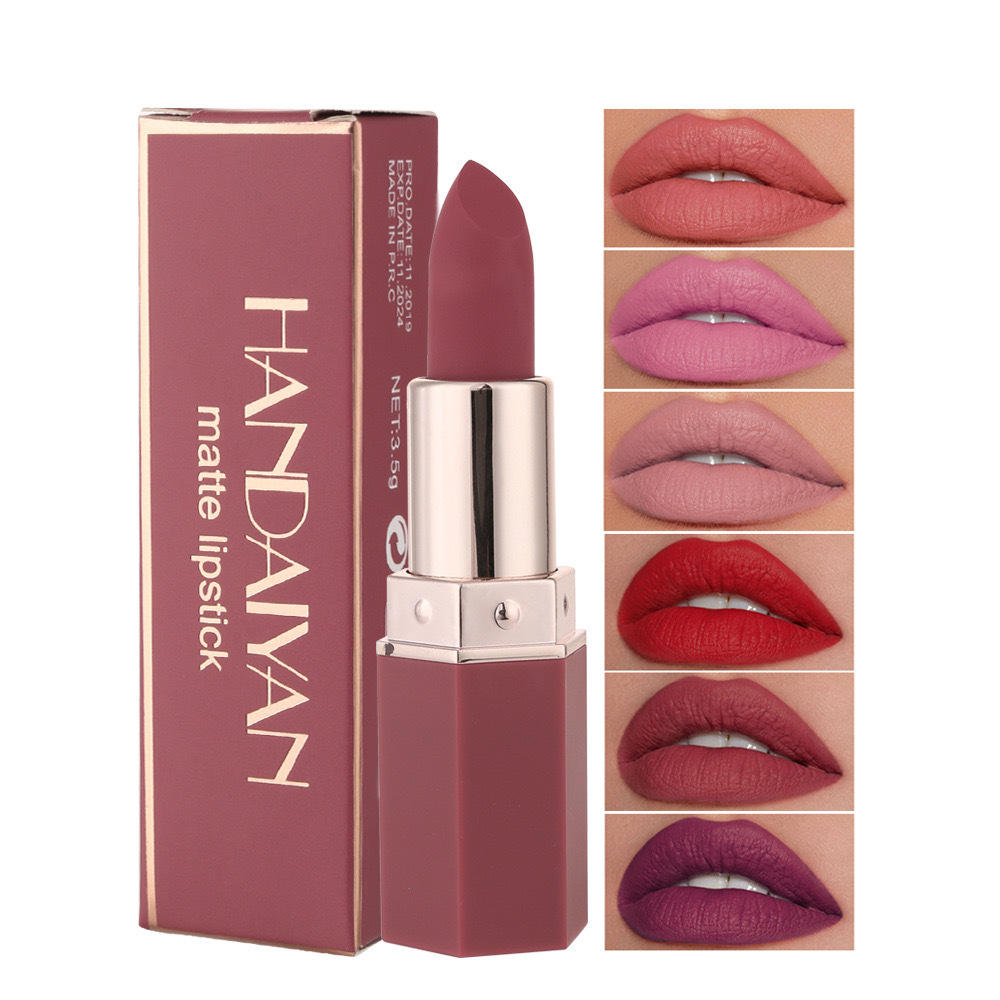 HANDAIYAN 6 Colors Velvet Matte Lipstick Waterproof Pigment Lipstick Long Lasting Lipstick Stick Makeup