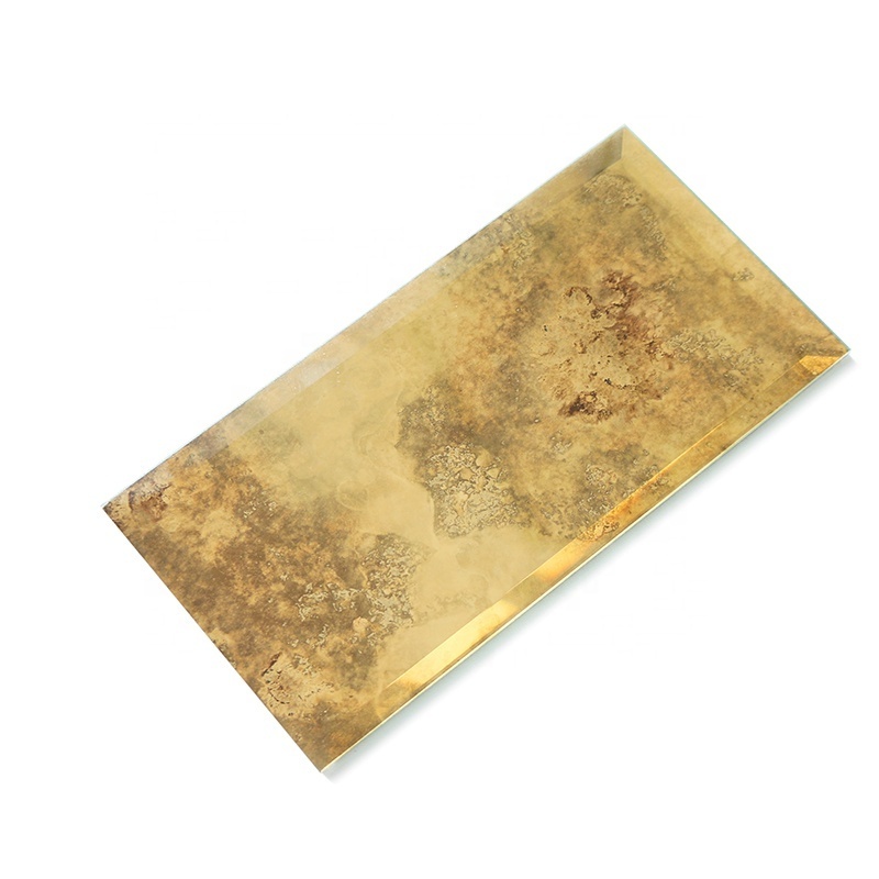 Wall Decorative Smoked Antique Beveled Edge Gold Mirror Subway Tile