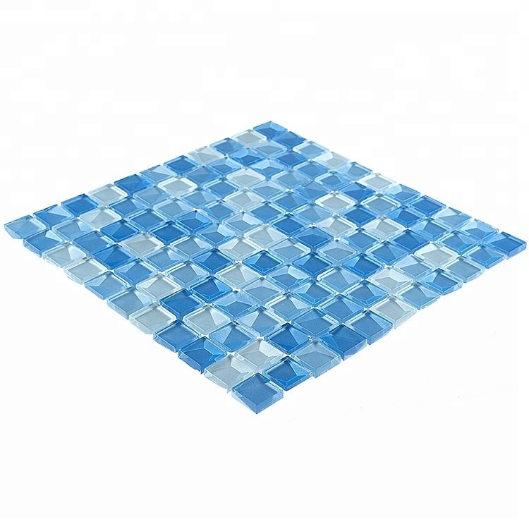 China Professional Manufacturer Decorative 3D Blue mix oceanside Iridesent Glass Mosaic backsplash pool mosaic tile splashback