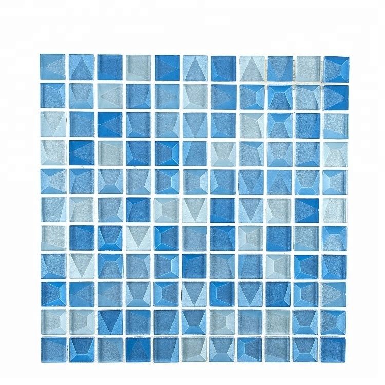 China Professional Manufacturer Decorative 3D Blue mix oceanside Iridesent Glass Mosaic backsplash pool mosaic tile splashback