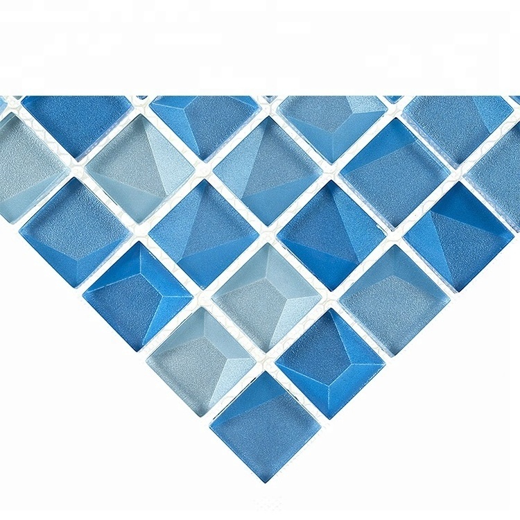 China Professional Manufacturer Decorative 3D Blue mix oceanside Iridesent Glass Mosaic backsplash pool mosaic tile splashback