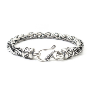 Pure 925 Silver Bali Naga Bracelet Wheat Chain Weave Link Fox tail Chain Bracelet Unsex