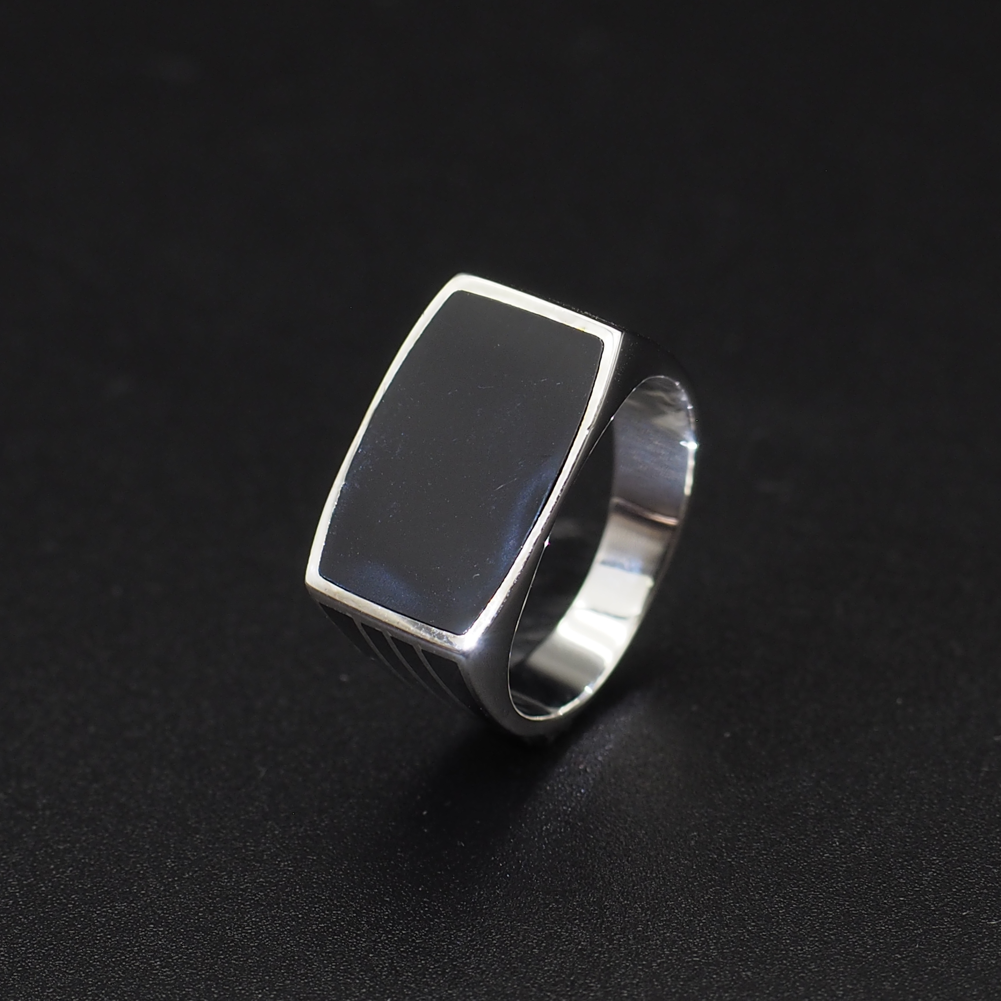 Solid Men's Ring With Black Stone 925 Turkish Rings Lucky Amulet Ring