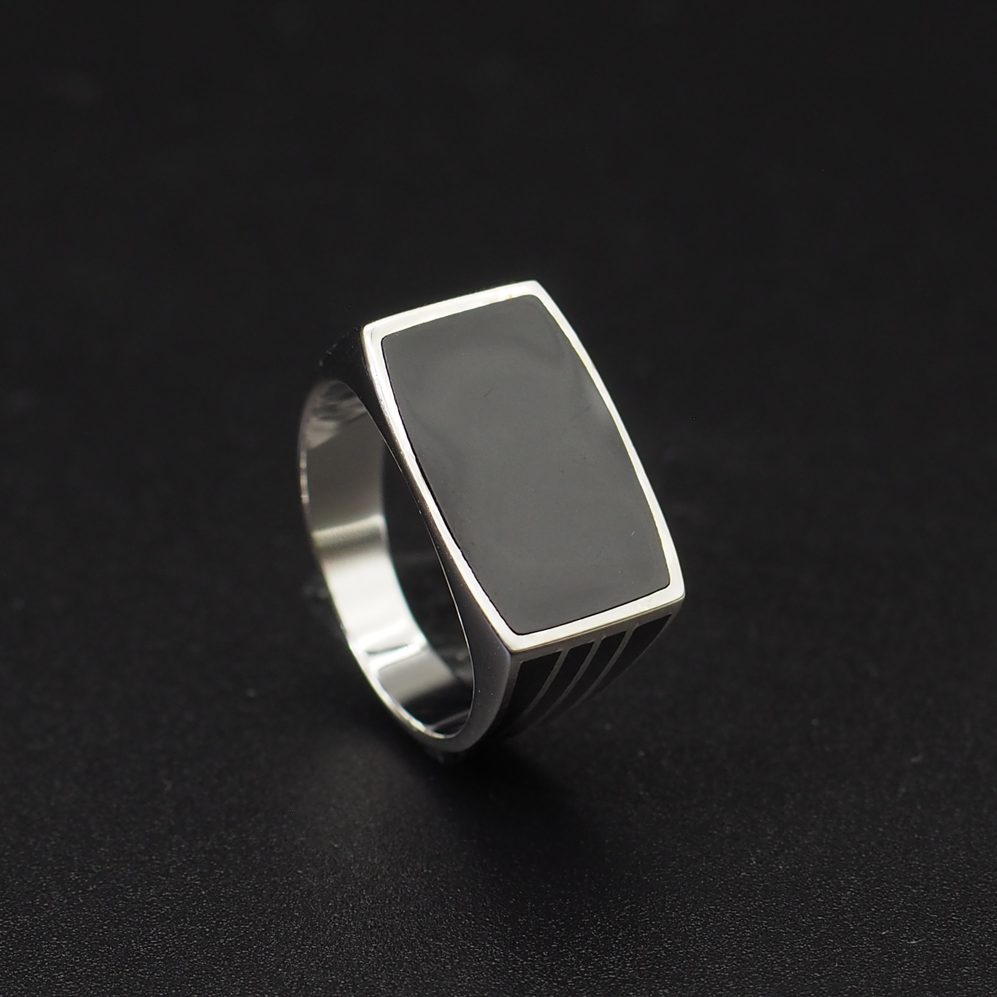 Solid Men's Ring With Black Stone 925 Turkish Rings Lucky Amulet Ring