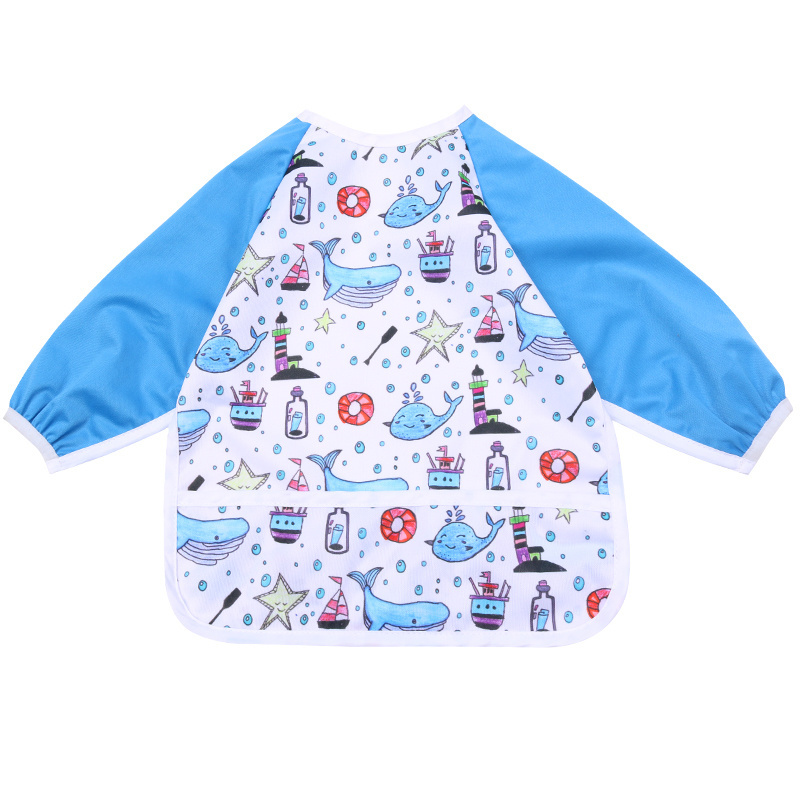 Custom Waterproof Long Sleeved Bib Baby Bibs with Pocket Children Feeding Smock Bib Coverall Toddler Eating Clothing Wholesale