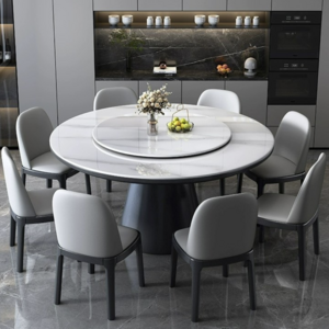 Modern Round Rotating solid wood dining table and chair combination bjflamingo Marble Dining Table with 6 Chairs