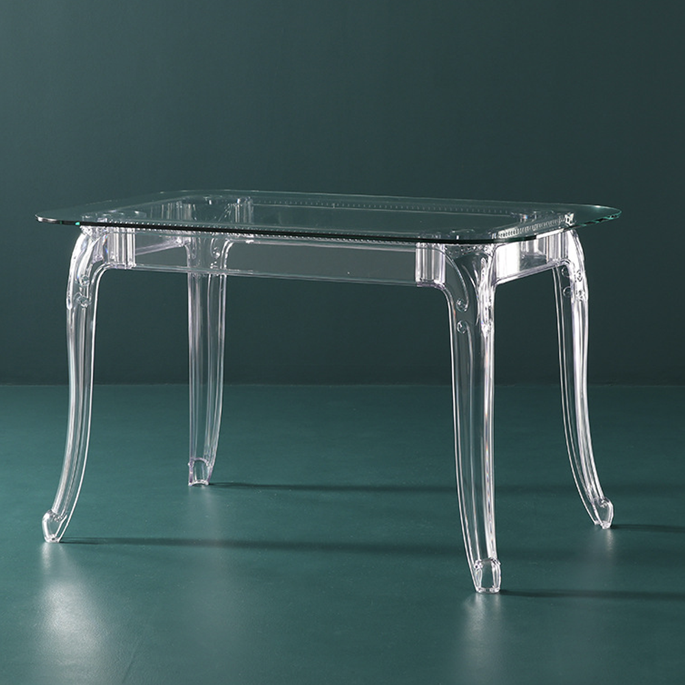 BJFlamingo Modern Clear Acrylic Rectangular Dining Table Detachable Design for Outdoor Hall Use Wedding Plastic Glass Table