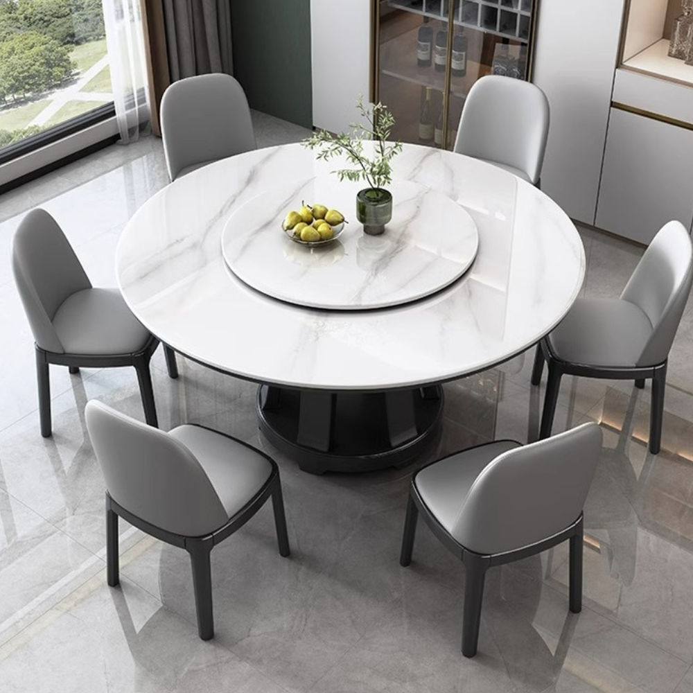 Modern Round Rotating solid wood dining table and chair combination bjflamingo Marble Dining Table with 6 Chairs