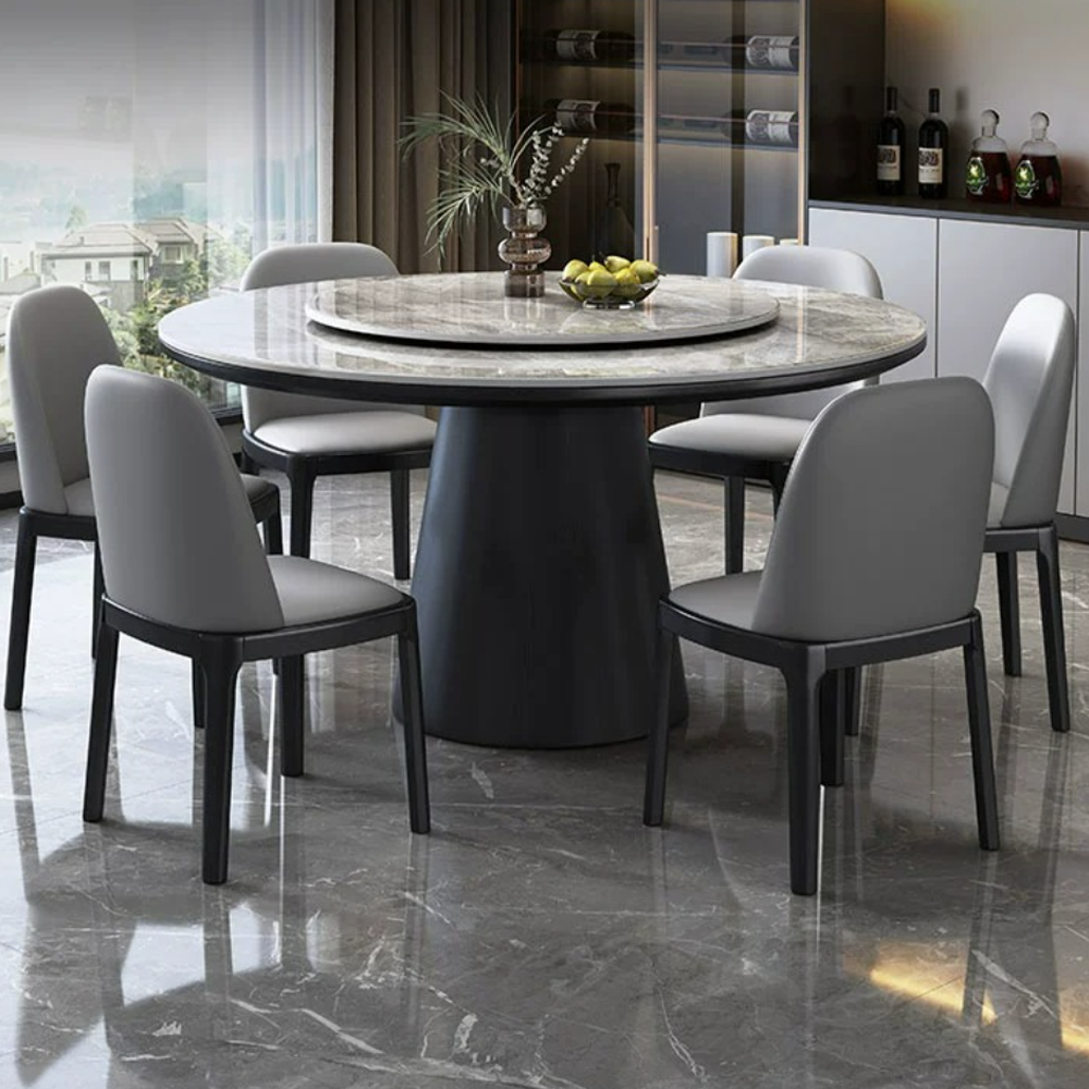 Modern Round Rotating solid wood dining table and chair combination bjflamingo Marble Dining Table with 6 Chairs