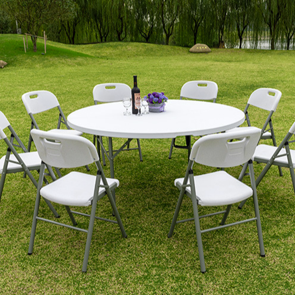 Modern 1.5m White Plastic Folding Table 5ft round Outdoor Dining Table with Steel Construction Bjflamingo