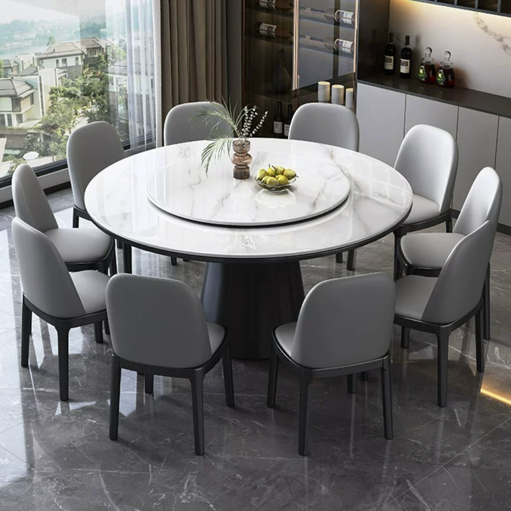 Modern Round Rotating solid wood dining table and chair combination bjflamingo Marble Dining Table with 6 Chairs