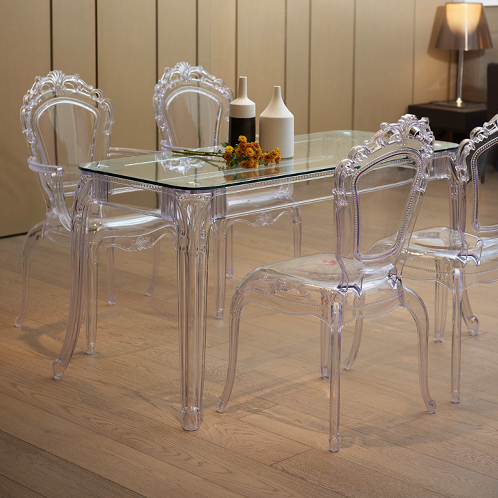 BJFlamingo Modern Clear Acrylic Rectangular Dining Table Detachable Design for Outdoor Hall Use Wedding Plastic Glass Table