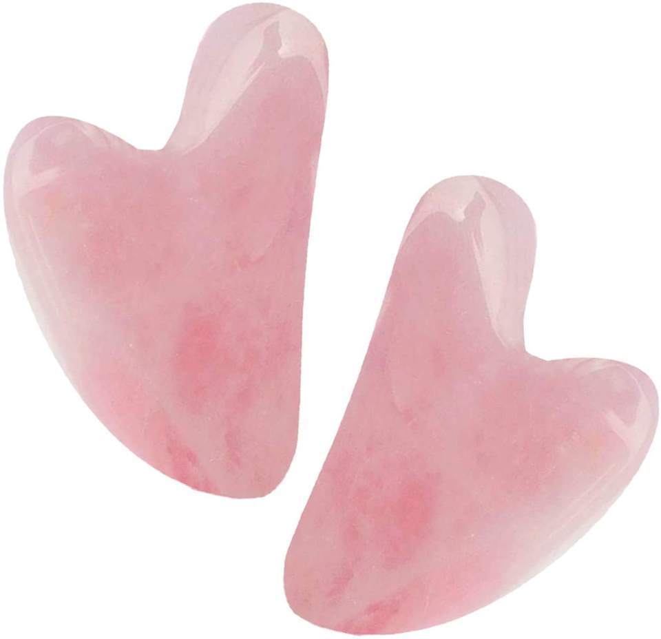 Wholesale natural jade stone heart shape rose quartz gua sha massage beauty tools stainless steel guasha massager