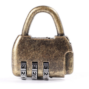 Vintage color bronze lock classic album notebook padlock bag three combination lock padlock