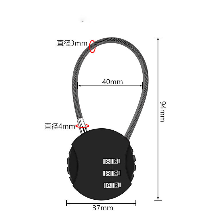 Circular Steel Wire Rope Password Lock New Style Lock Basket Lock Backpack 3-Position Padlock