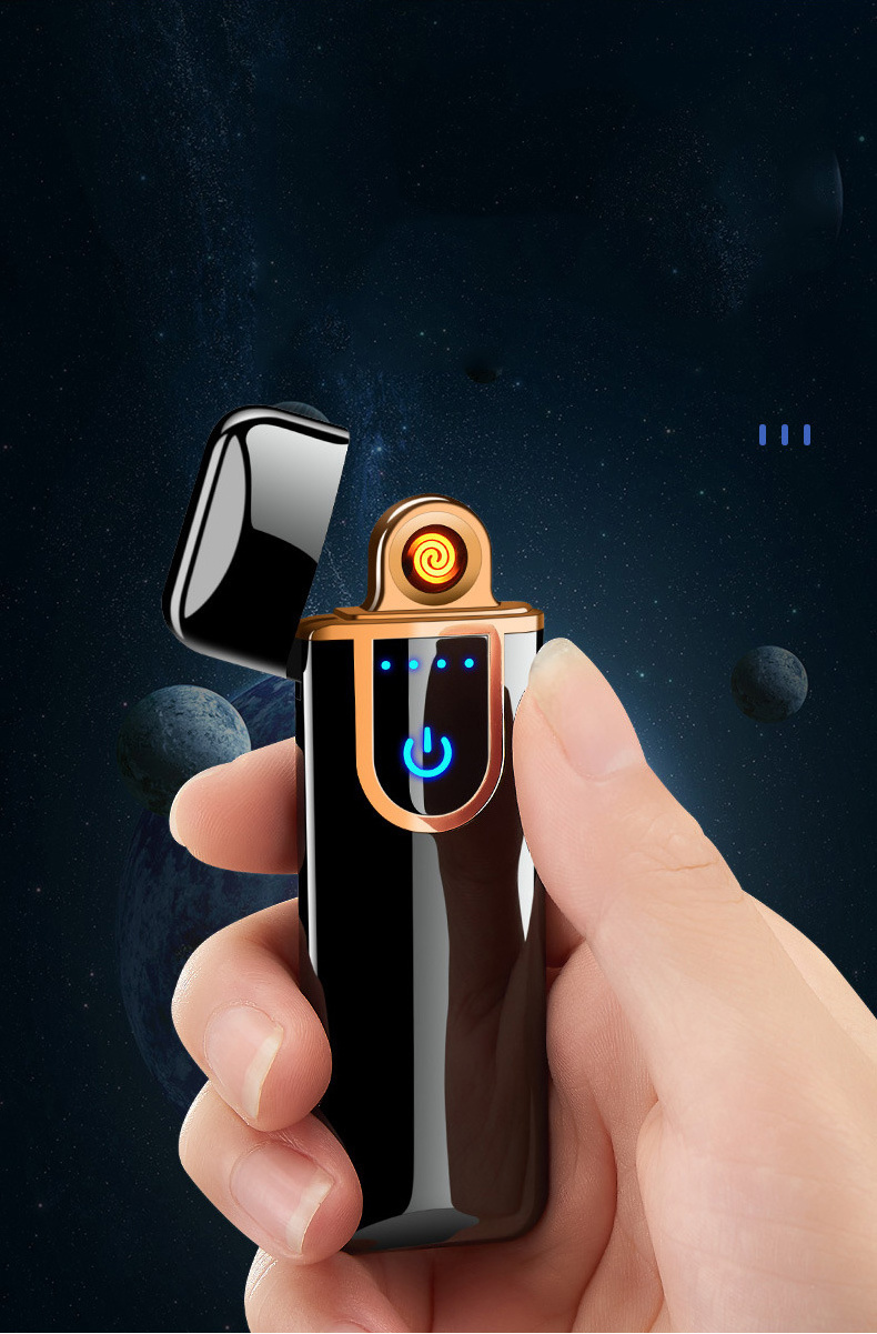 flameless metal fingerprint touch coil usb charing smoking electronic cigarette lighter with led light