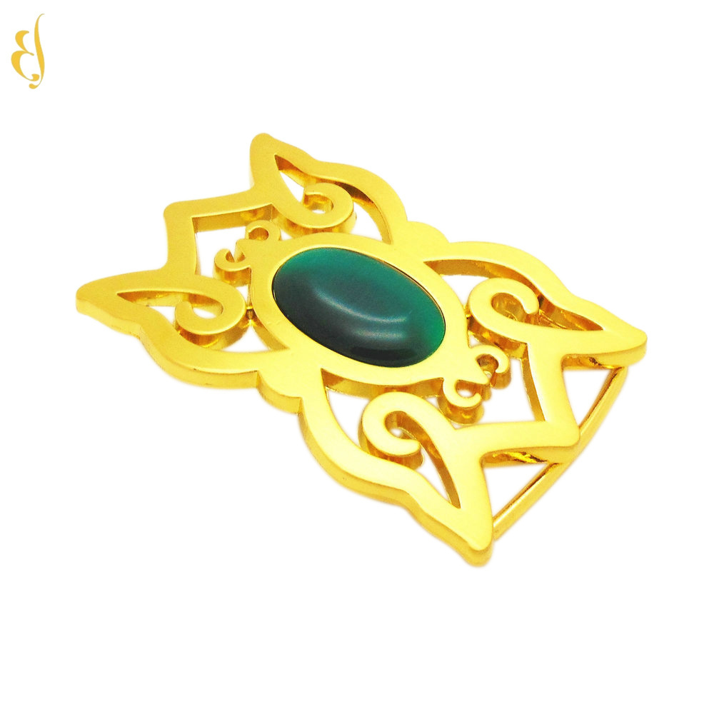 tang dynasty pattern custom gun metal opal gemstone gold slab pin buckle for waist belt