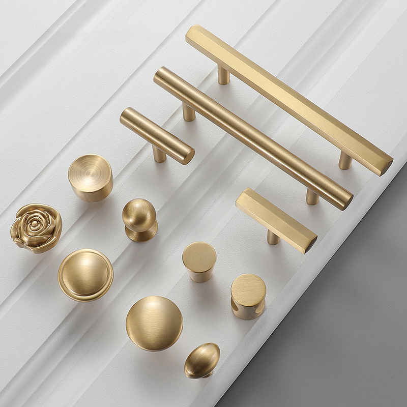 High Quality  European Style Pure Copper Handle Gold Dresser Cabinet Wardrobe Door Cabinet Handles Modern Simple Drawer Handle