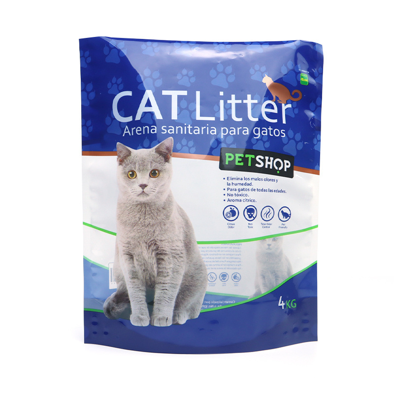 Custom Printed Die Cut Shape Mylar Heat Self Laminated Stand Up Pouch Plastic Packing Cat Litter Packaging Bag With Clear Window