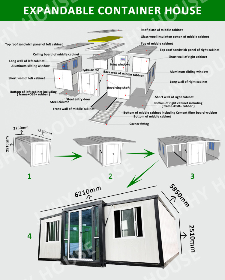 Luxury prefabricated houses with kitchen bathroom expandable container house office