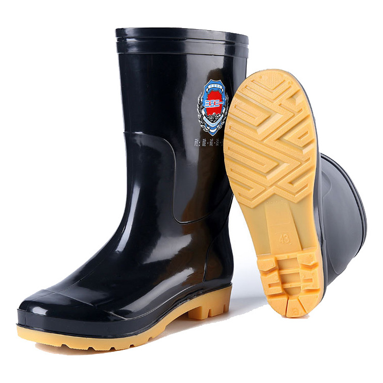 high quality wear-proof black galoshes car wash garden farming work boots fishing PU rain shoes waterproof  boots man