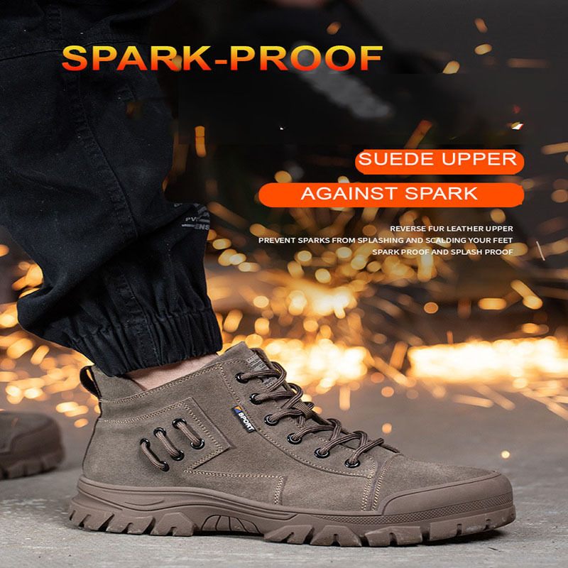 suede leather welding steel toe leather work welding leather Composite Toe safety shoes boot for man daily work