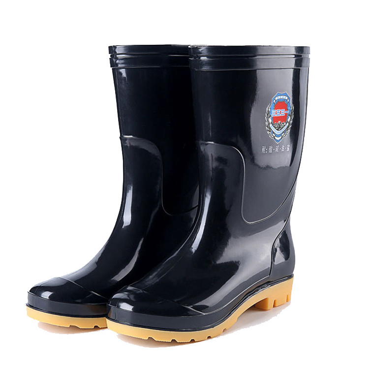 high quality wear-proof black galoshes car wash garden farming work boots fishing PU rain shoes waterproof  boots man