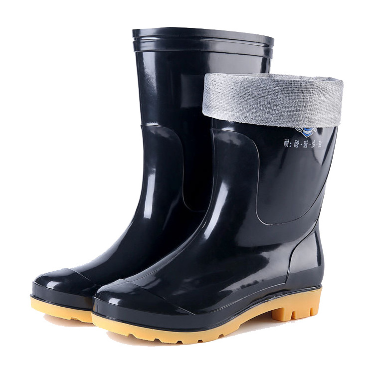 high quality wear-proof black galoshes car wash garden farming work boots fishing PU rain shoes waterproof  boots man