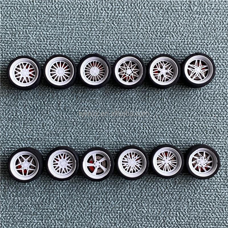 Bearing Version Alloy Model Car Replacement Wheels 1:64 scale Wheels Rubber Tires Suitable For Dormeca