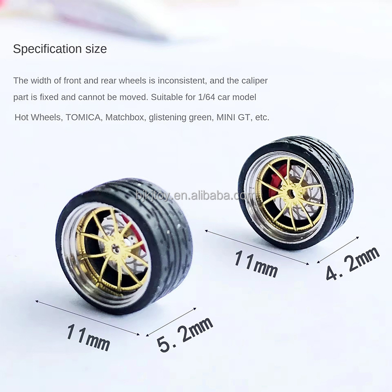 Metal Toy Car Accessories High Simulation 1/64 Diecast Model Car Wheel Tire Set With Brake Disc Rubber Tire