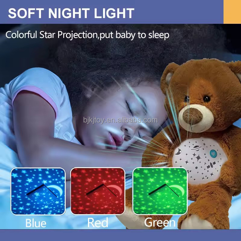 soft baby electric plush toy nightlight projector baby sleeping musical stuffed bear animal toy