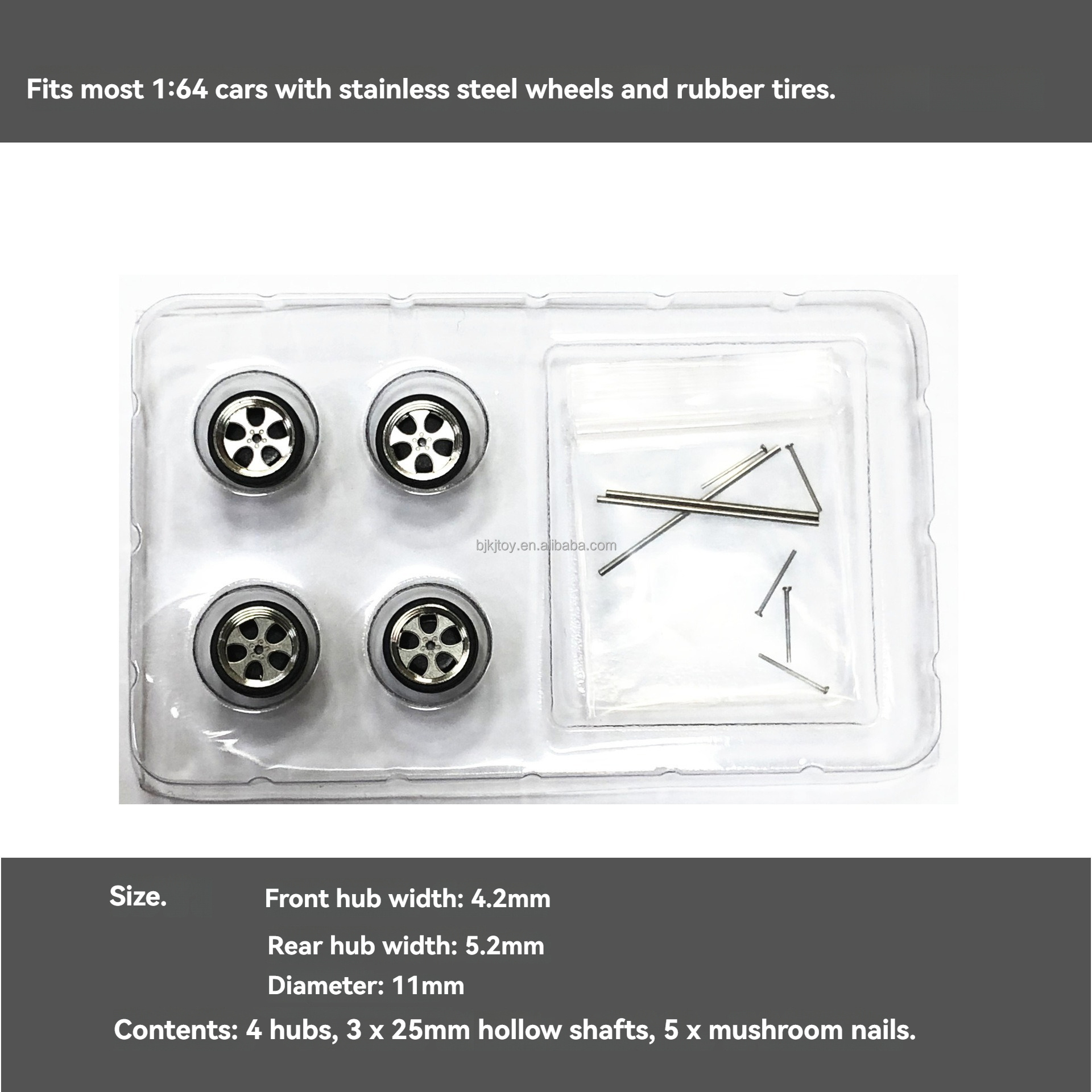 1/64 Scale Alloy Car Model Custom Wheels Rubber Tires with Brake Caliper Simulation Wheel Hub