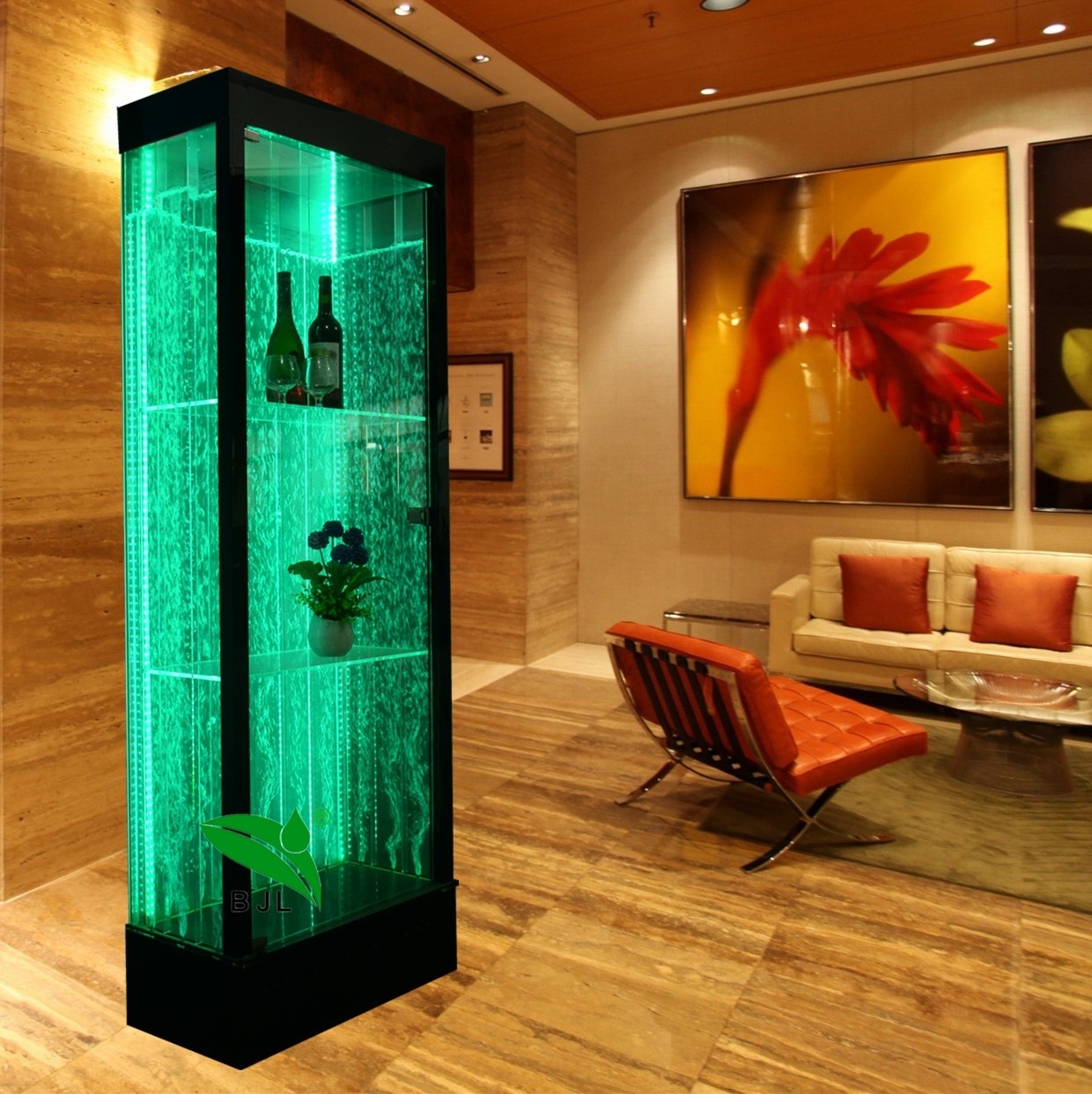 Factory direct sale night club furniture customized acrylic bubble wall LED bar wine shelf display cabinet