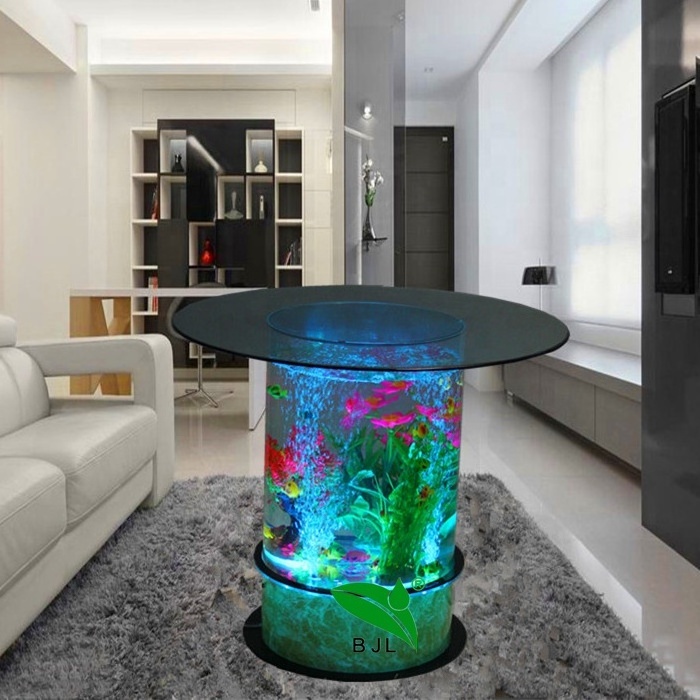 round glass aquarium water bubble glowing aquarium table