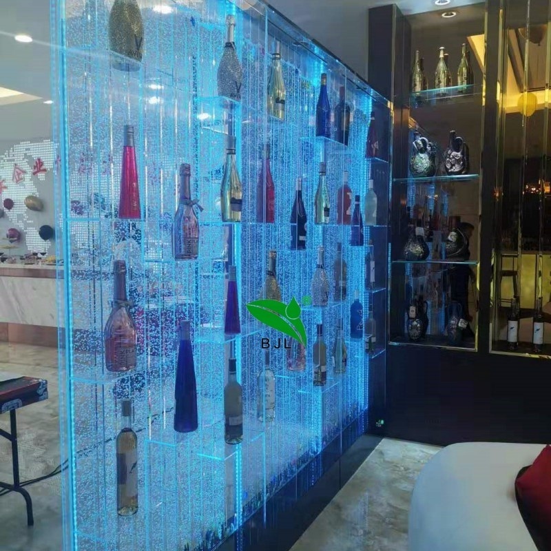 custom made display rack furniture LED glowing water bubble wall acrylic bar cabinet wine shelf