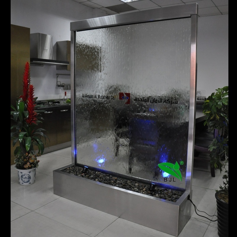 stainless steel indoor water glass wall fountain waterfalls for homes